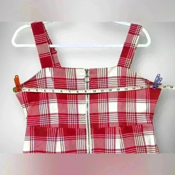Womens Plaid Full Zipper Red and White Dress Adjustable Straps Size Large - Picture 8 of 10